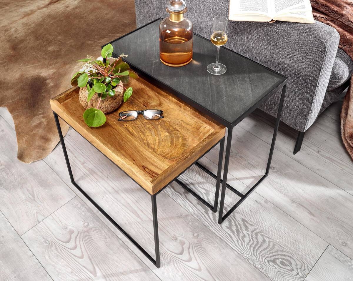 Beistelltisch 2er-Set. braun Holz B/H/T: ca. 60x50x30 cm