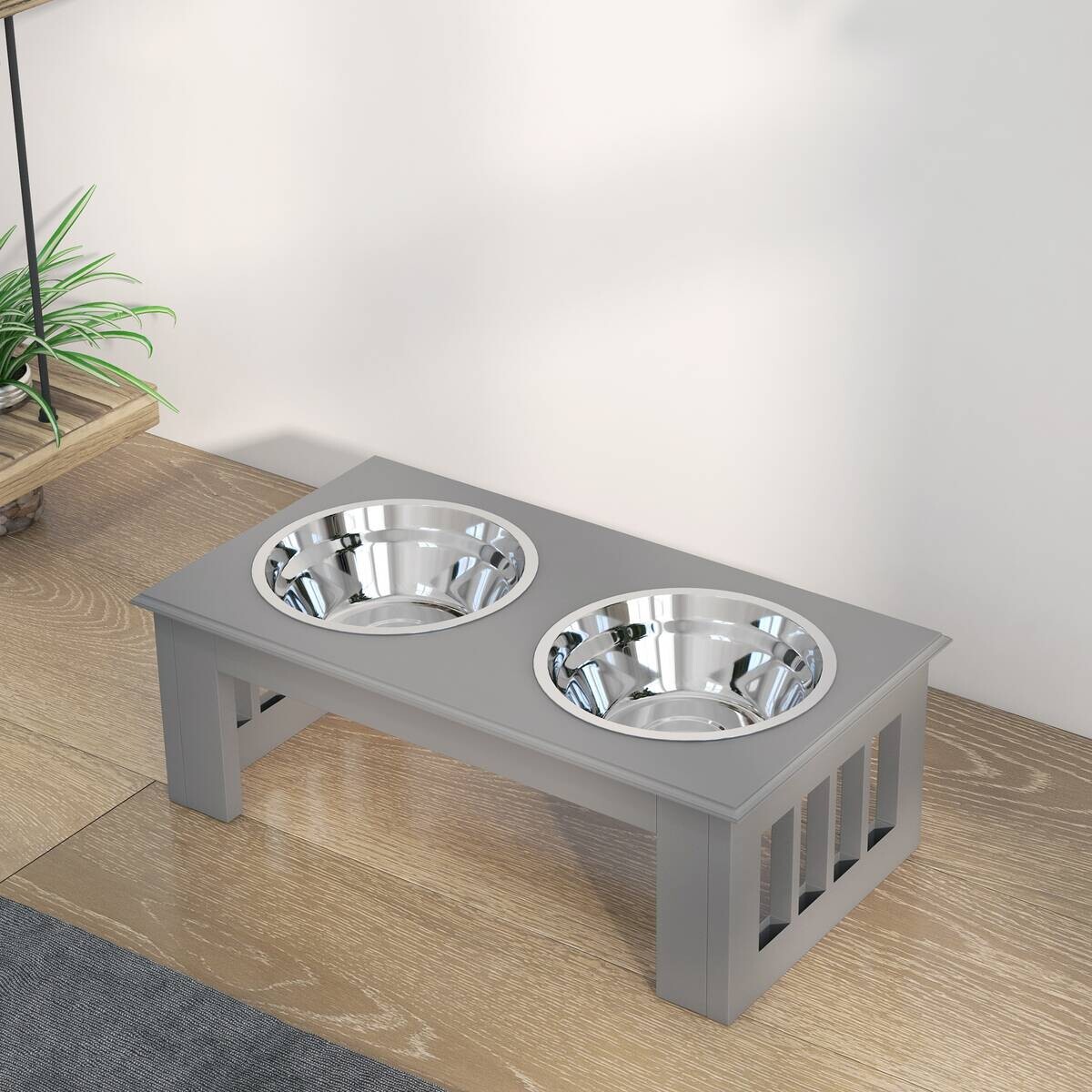 PawHut Futternapf grau MDF B/H/L: ca. 24x15x44 cm