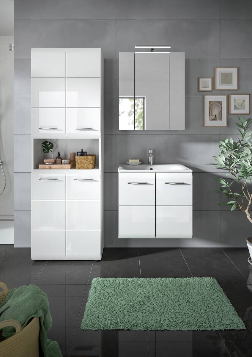 Badezimmer-Set Ice weiß weiß Hochglanz B/H/T: ca. 135x185x46 cm