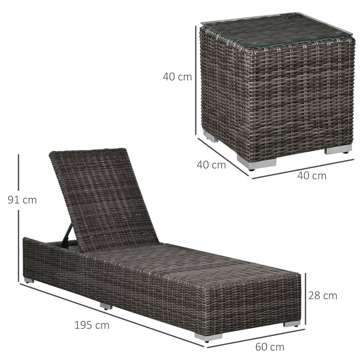 Outsunny Sonnenliege grau Aluminium B/H/L: ca. 60x195x91 cm