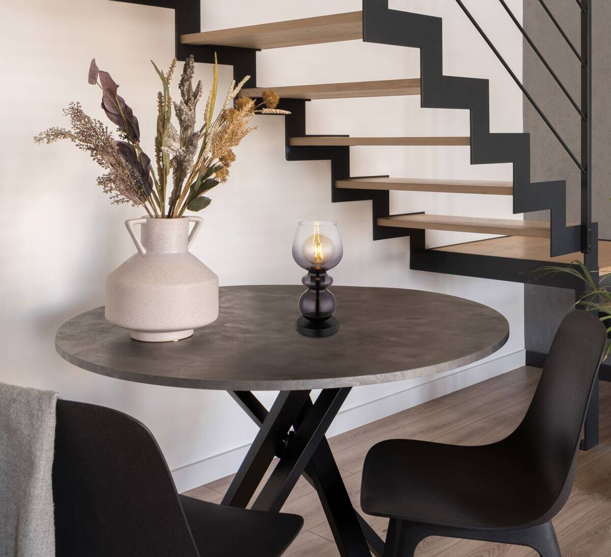 GLOBO Tischleuchte CLARITY 15174T schwarz Rauch Metall H/D: ca. 34,4x15 cm E27 1 Brennstellen