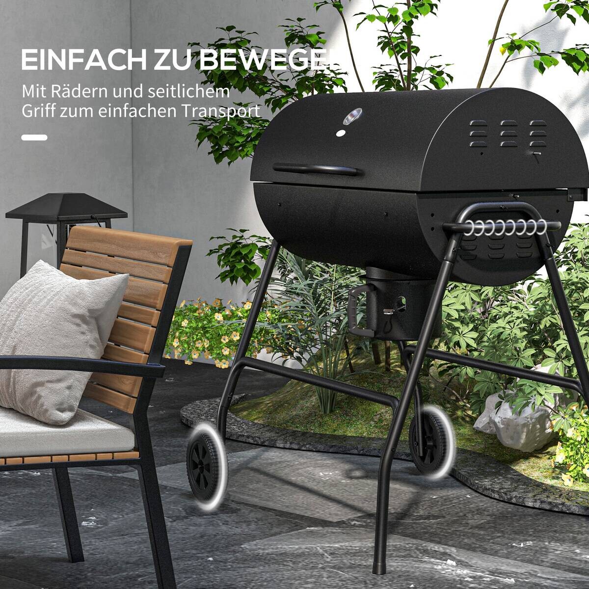 Outsunny Holzkohlegrill Metall B/H/L: ca. 71,5x102x95 cm