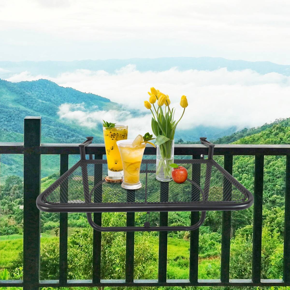 Outsunny Balkonhängetisch schwarz Metall B/H/L: ca. 56x45x60 cm