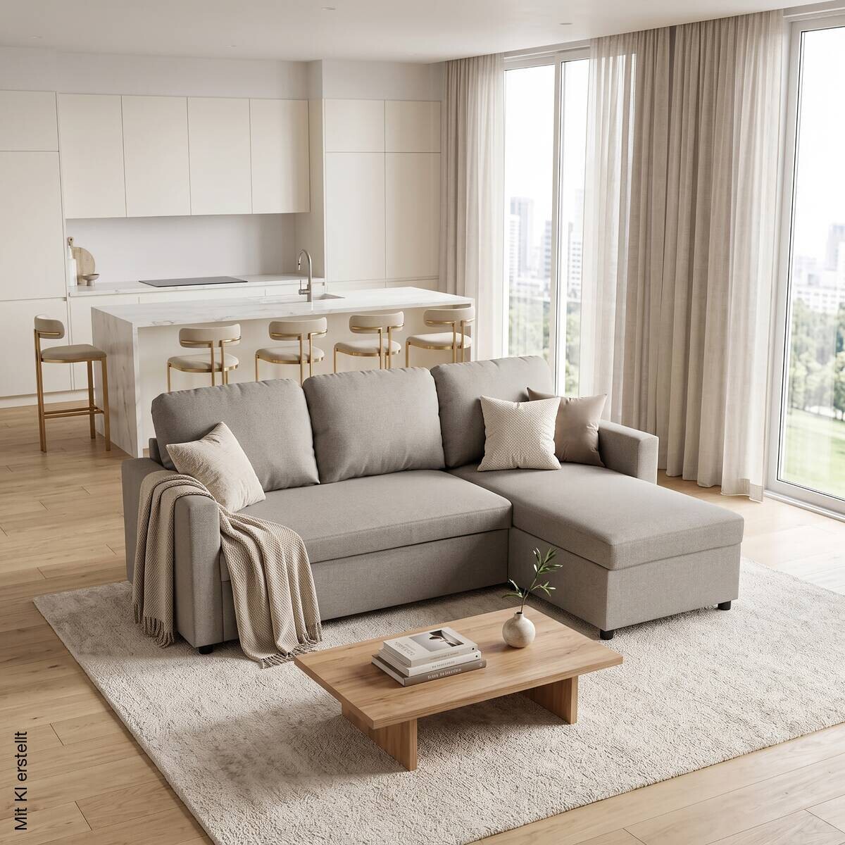 Ecksofa mit Bettfunktion und Bettkasten graubraun Webstoff B/H/T: ca. 213x87x138 cm