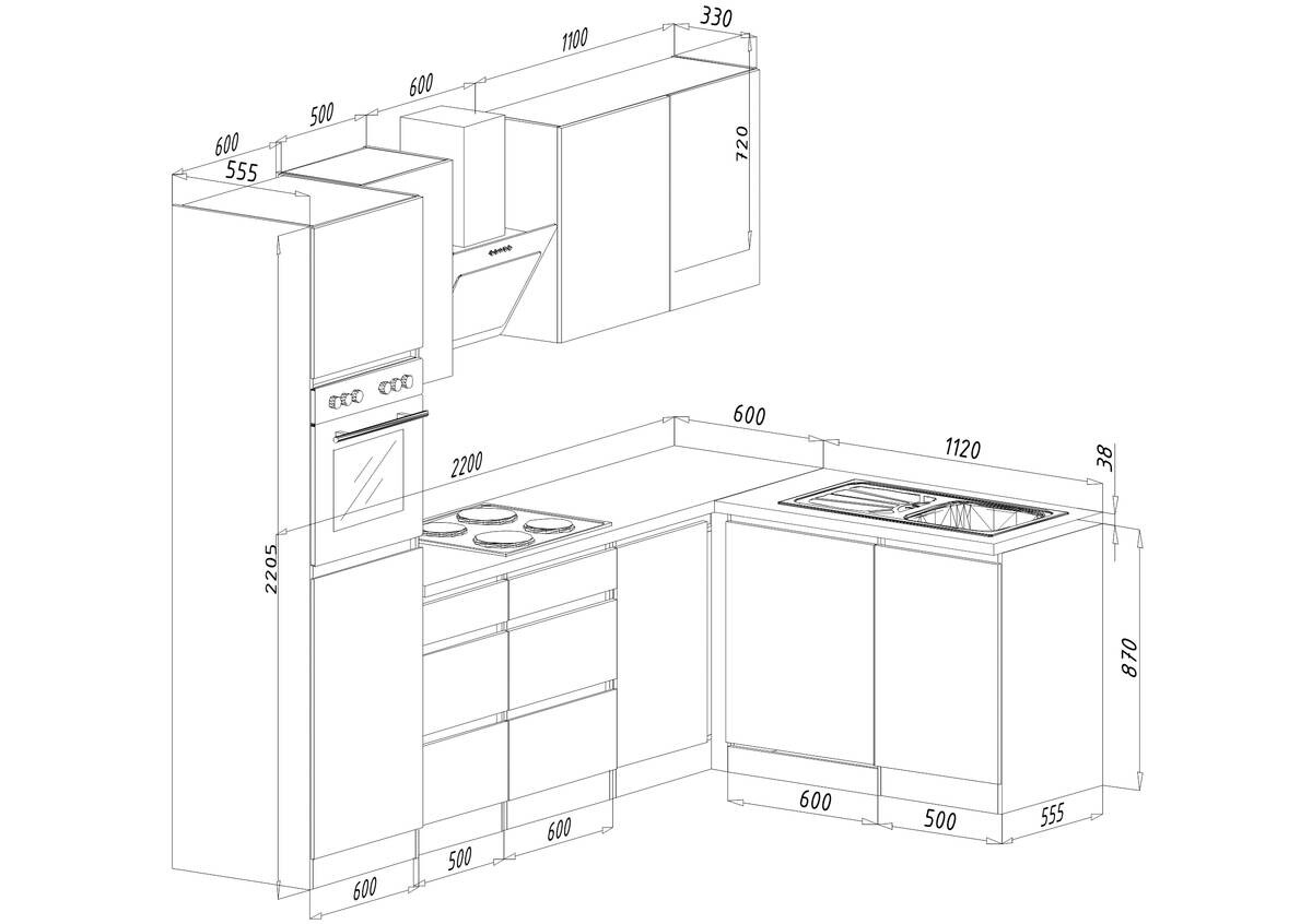 Respekta Küchenblock Premium weiß hochglänzend B/H/T: ca. 280x220,5x172 cm