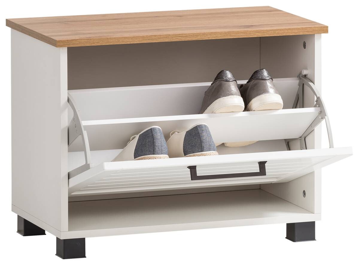 Schuhbank Jelda weiß matt Eiche Landhaus Nachbildung B/H/T: ca. 62x47,2x34,1 cm