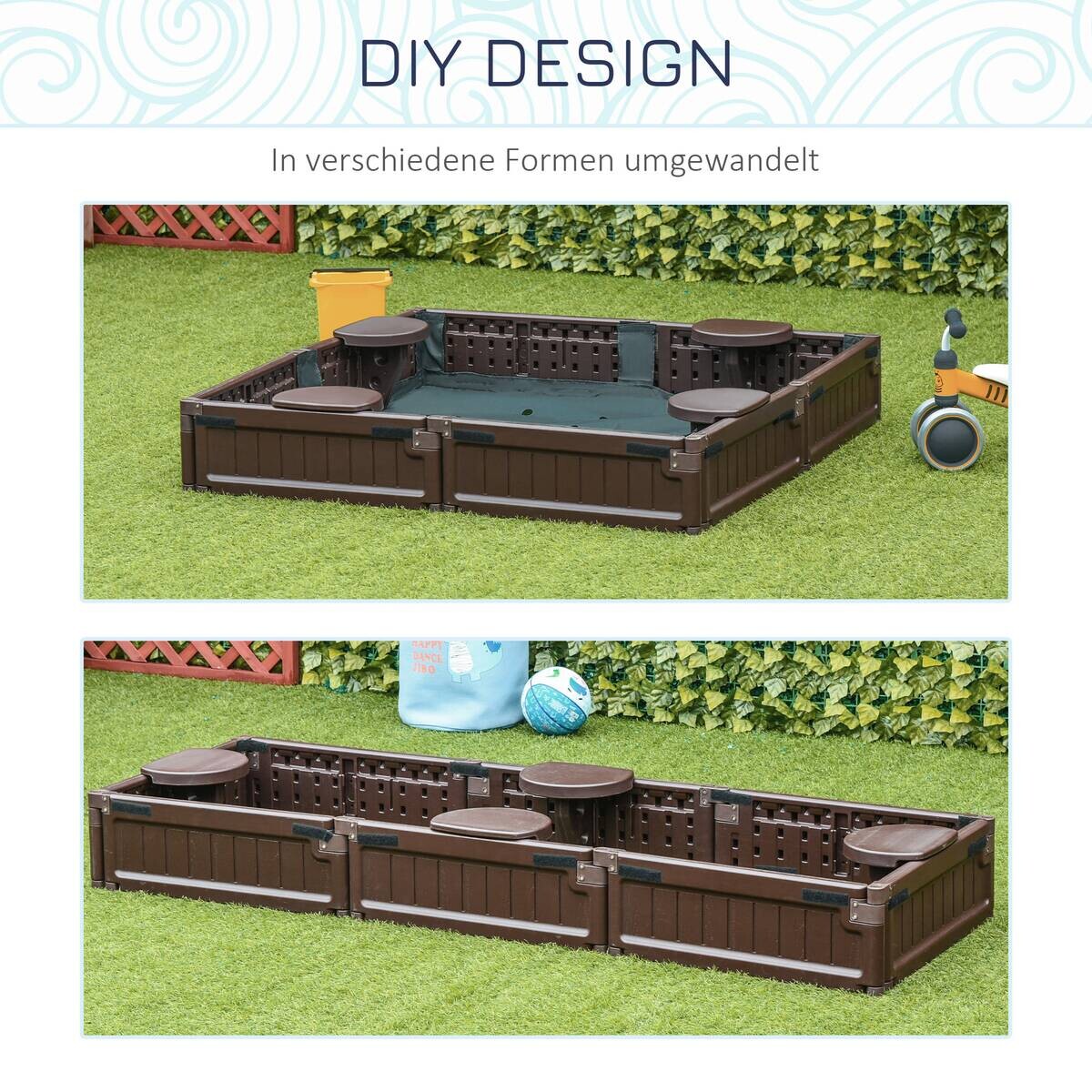 Outsunny Sandkasten braun B/H/L: ca. 123x21x123 cm