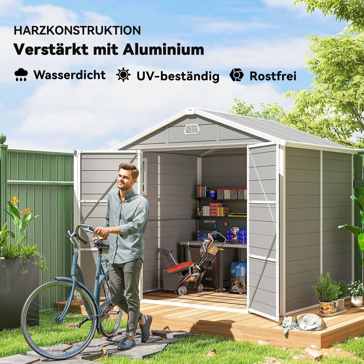 Outsunny Gartenhaus hellgrau B/H/T/L: ca. 190x228x190x240 cm