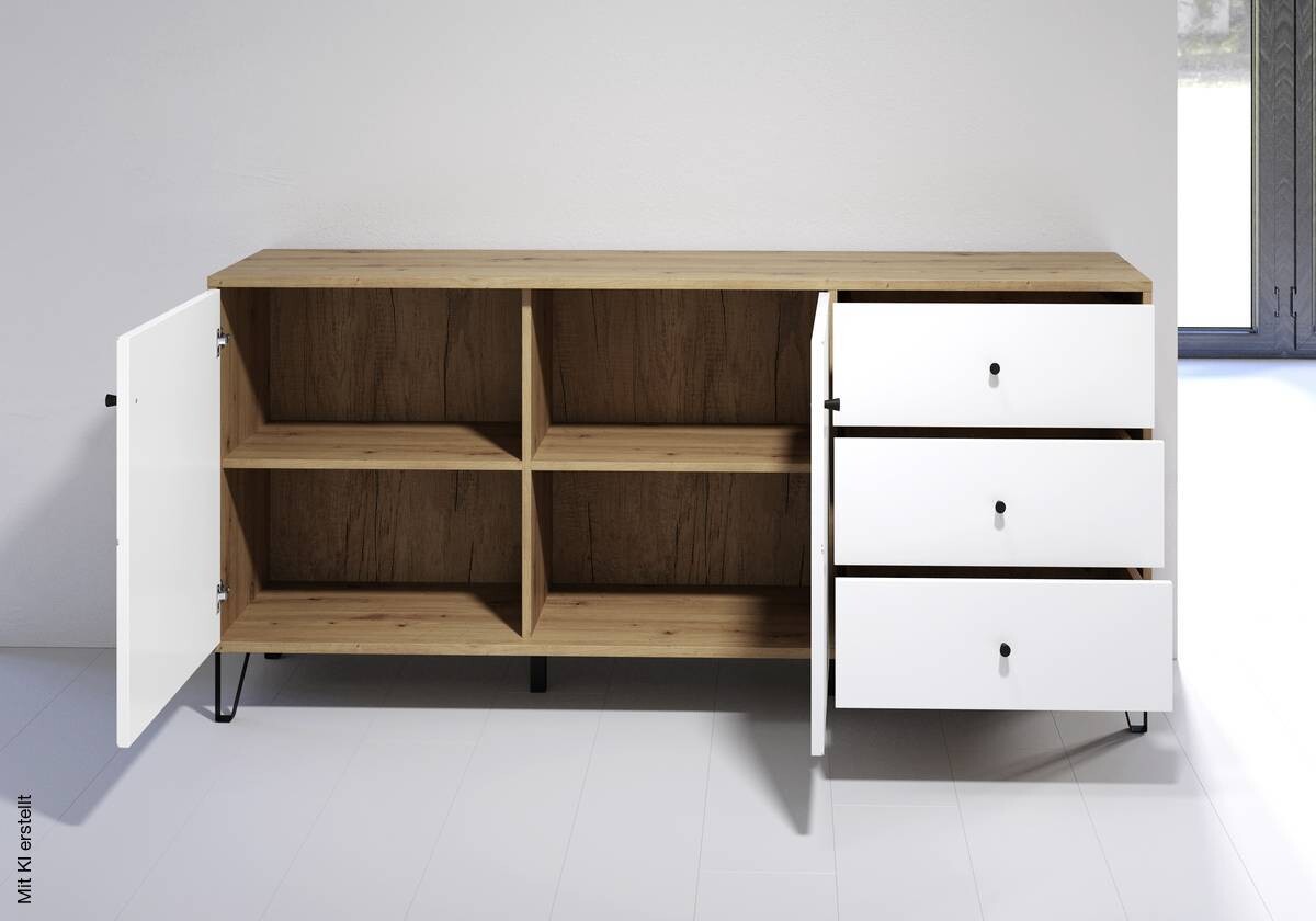 Sideboard Touch Eiche Artisan Nachbildung weiß matt B/H/T: ca. 183x76x40 cm