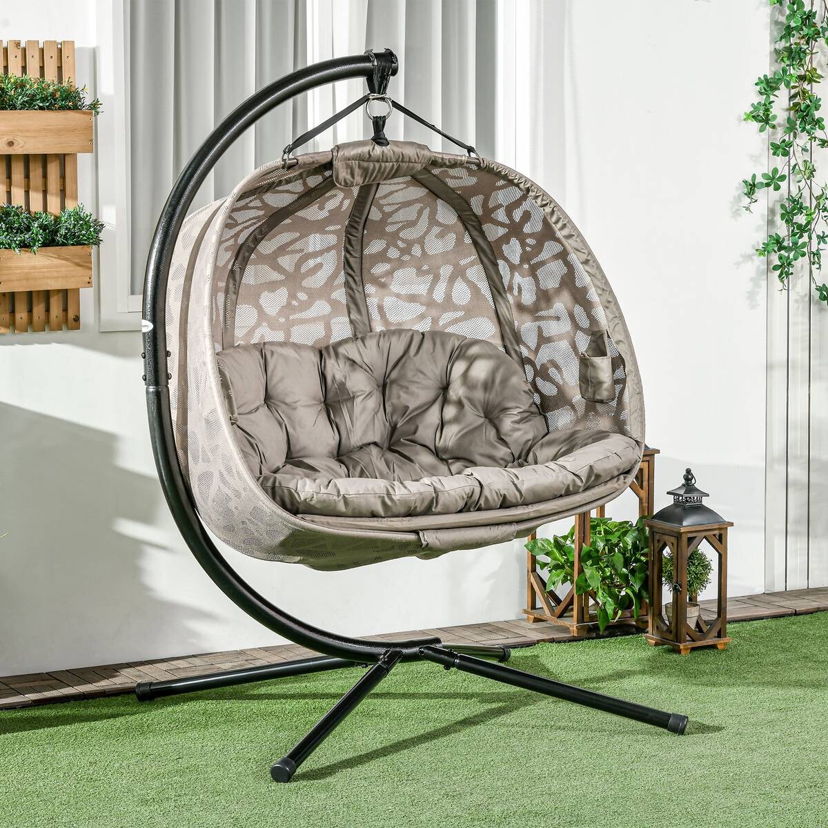 Outsunny Hängesessel mit Sitzkissen sand Polyester B/H/L: ca. 103x172x130 cm