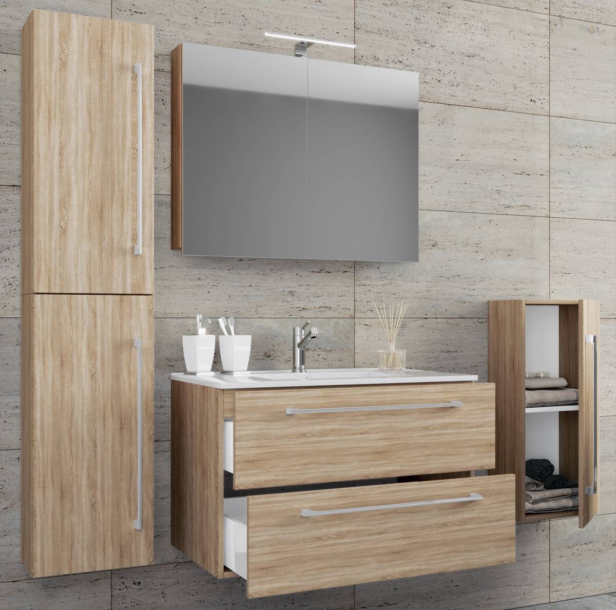 Waschplatz 5tlg-Badinos Eiche Sonoma Nachbildung B/H/T: ca. 60x50x46 cm