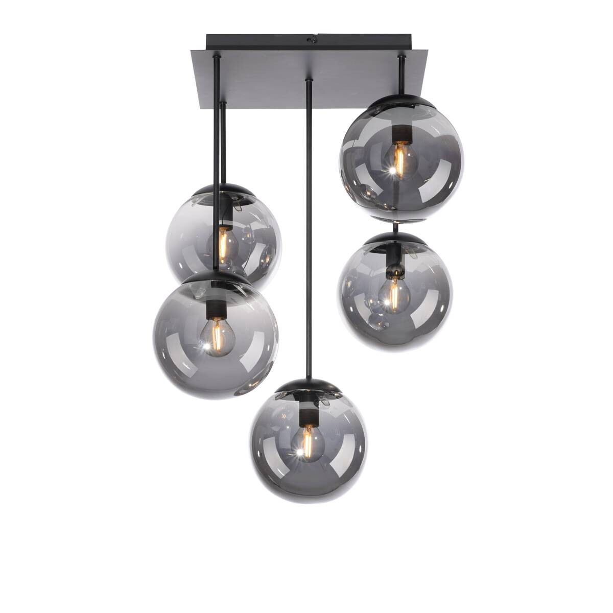Just Light Deckenleuchte BIG WIDOW 14602-18 schwarz Rauchglas Metall B/H: ca. 39x58,5 cm E14 5 Brennstellen
