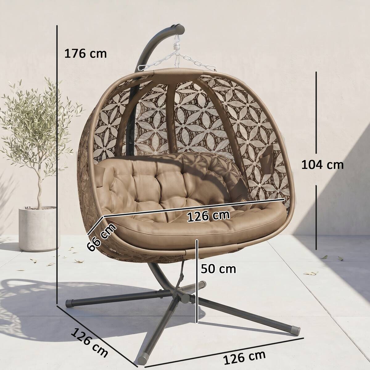 Outsunny Korbhängesessel sand Stahl B/H/L: ca. 126x176x126 cm