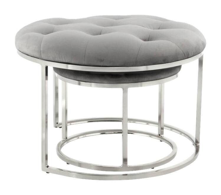 360 Living Hocker Becky 800 2er grau silber Samt Metall H/D: ca. 41x60 cm