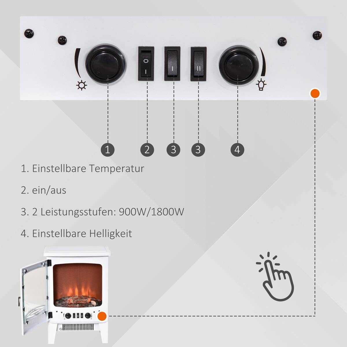 HOMCOM Elektro-Kamin weiß Metall Kunststoff Glas B/H/T: ca. 39x54,8x26 cm ca. 1800 W