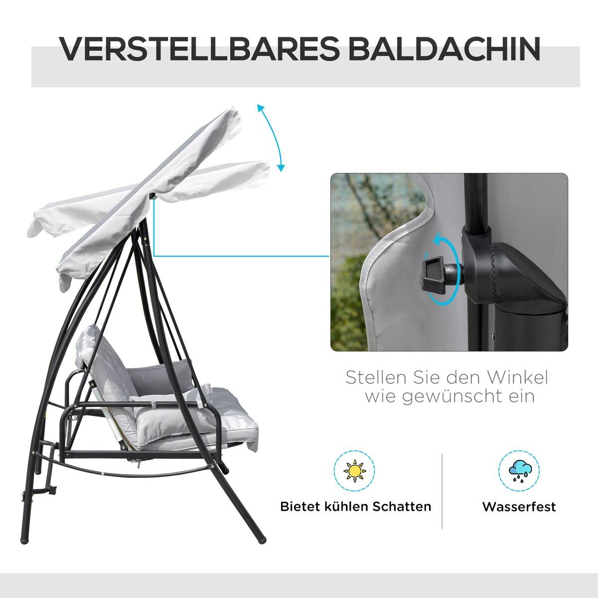 Outsunny Hollywoodschaukel grau Metall B/H/L: ca. 114x170x209 cm