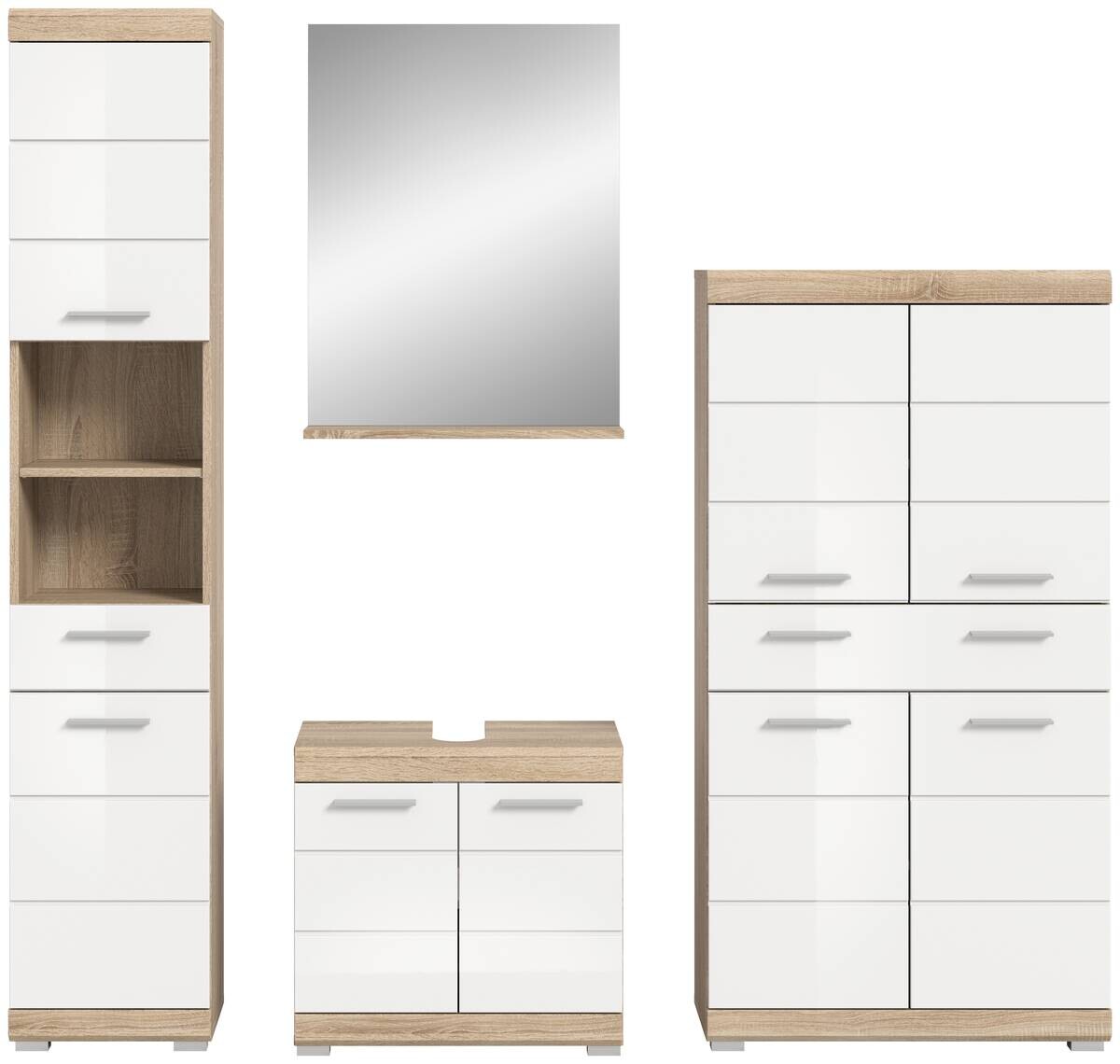Badezimmer-Set Lambada Eiche Sonoma Nachbildung weiß Hochglanz B/H/T: ca. 186x191x34 cm