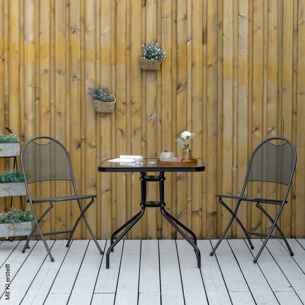 Outsunny Gartentisch schwarz Glas B/H/L: ca. 76x72x76 cm