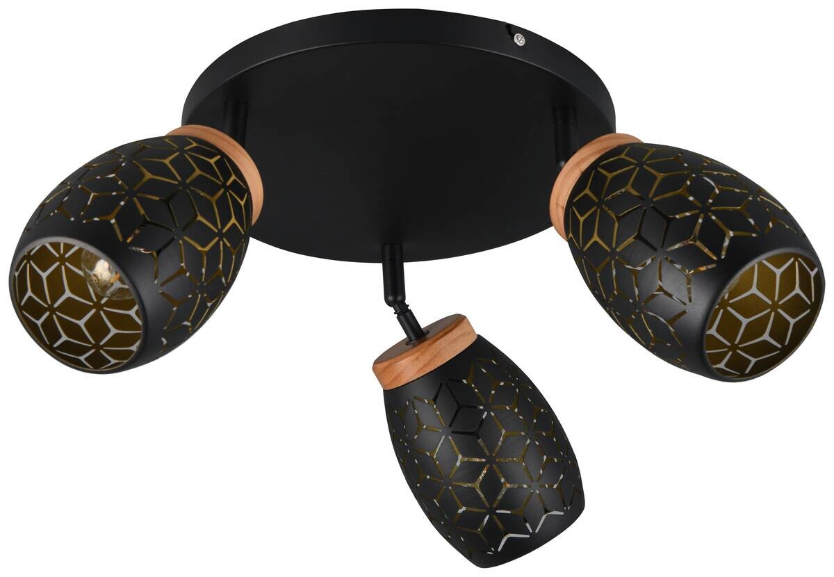 Reality Spotrondell 3-flg. Bidar schwarz gold Metall D: ca. 27 cm E14 3 Brennstellen