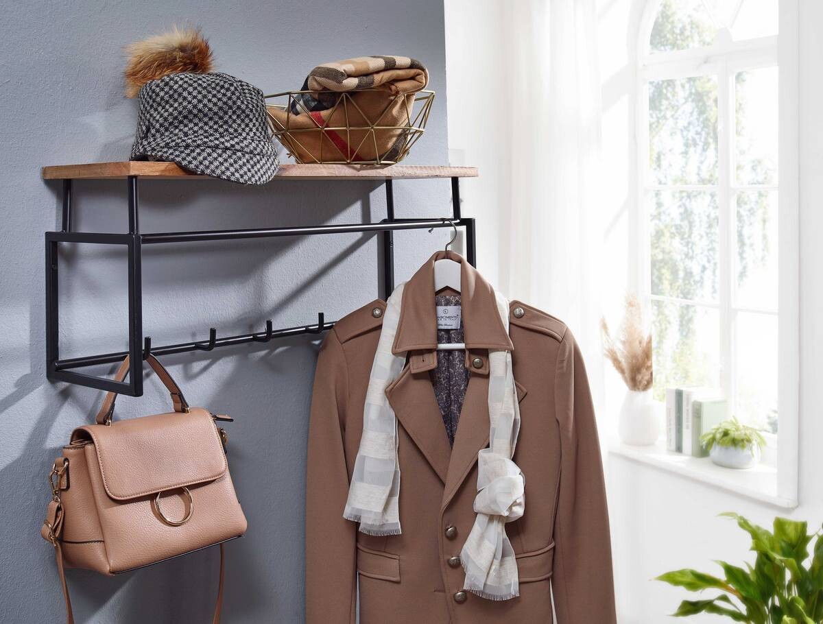 Garderobe natur schwarz pulverbeschichtet B/H/T: ca. 71x29x20 cm