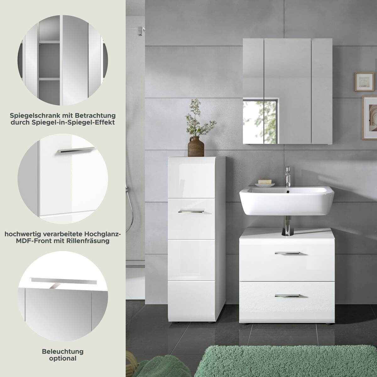 Badezimmer-Set Ice weiß weiß Hochglanz B/H/T: ca. 105x185x30 cm