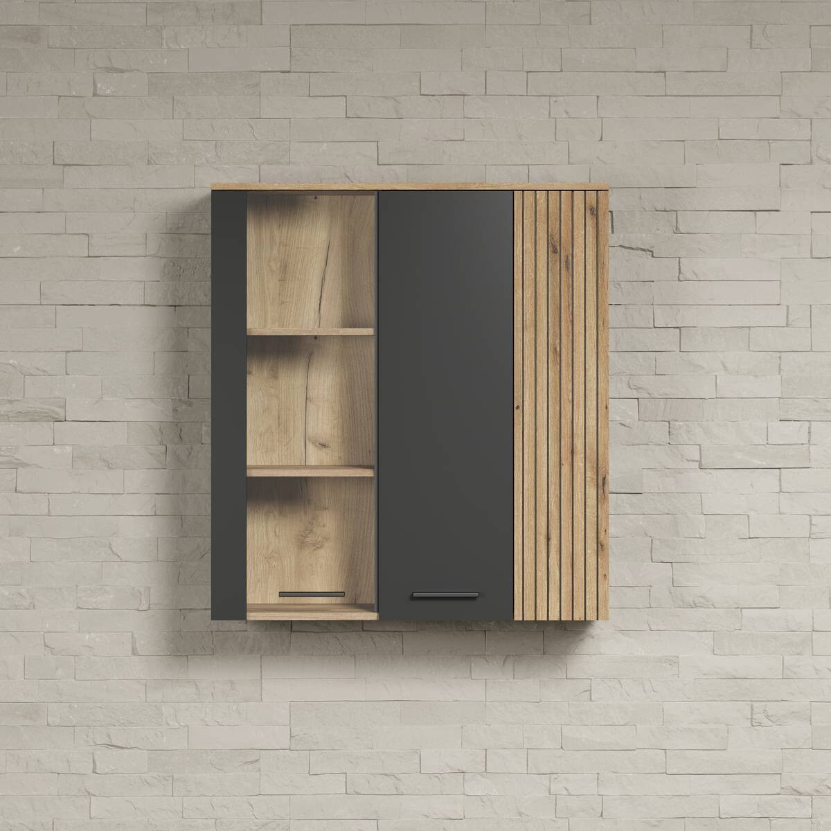 Hängevitrine Esteban anthrazit Eiche Evoke Coast Nachbildung B/H/T: ca. 90x99x34 cm