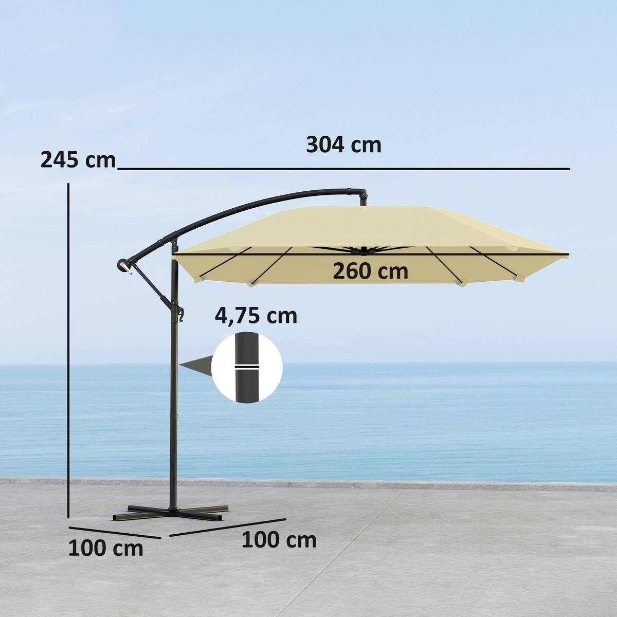 Outsunny Ampelschirm beige Polyester B/H/L: ca. 260x245x304 cm