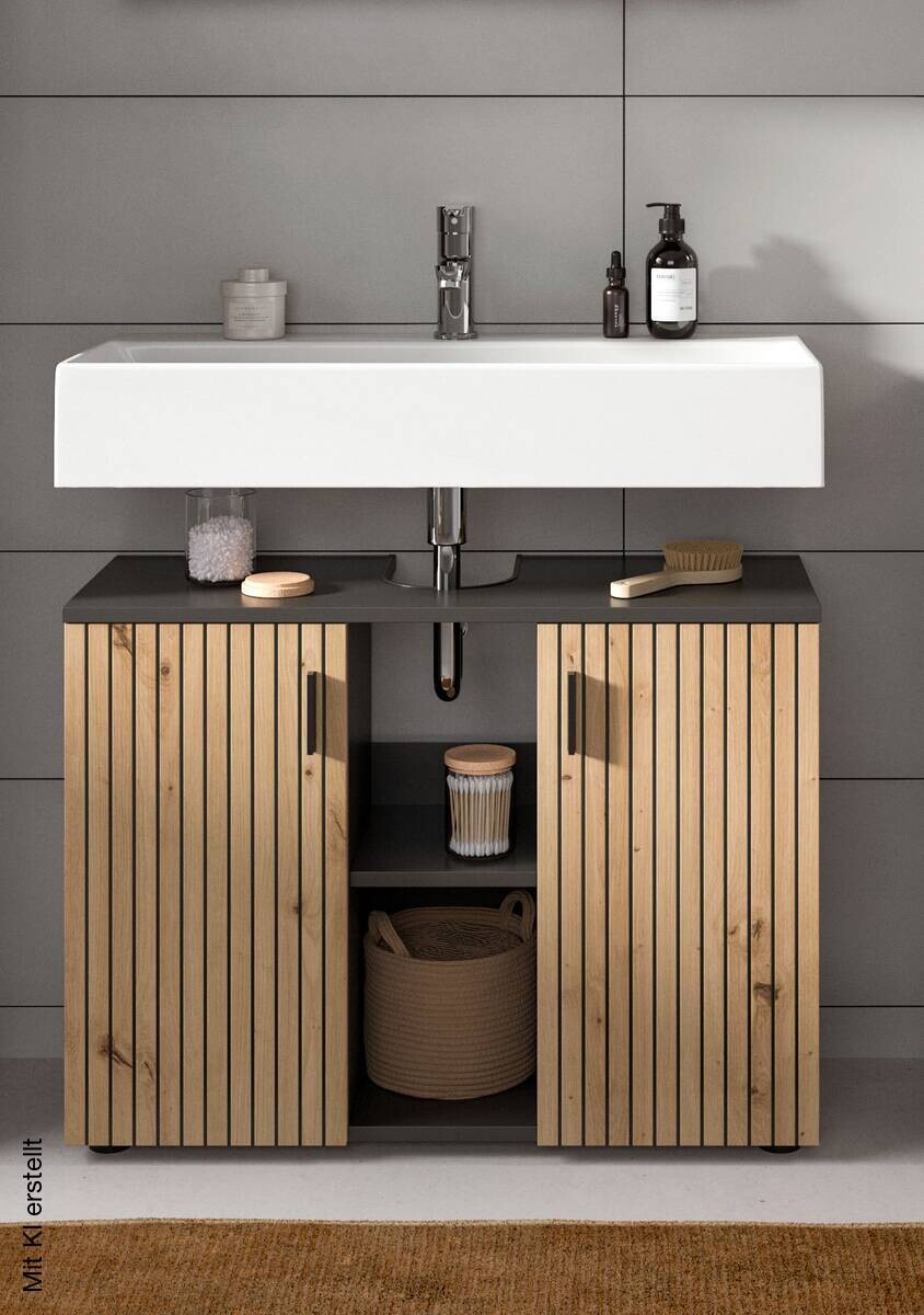 Waschbeckenunterschrank Mone Basalt Nachbildung Artisan Oak Nachbildung B/H/T: ca. 80x59x30 cm
