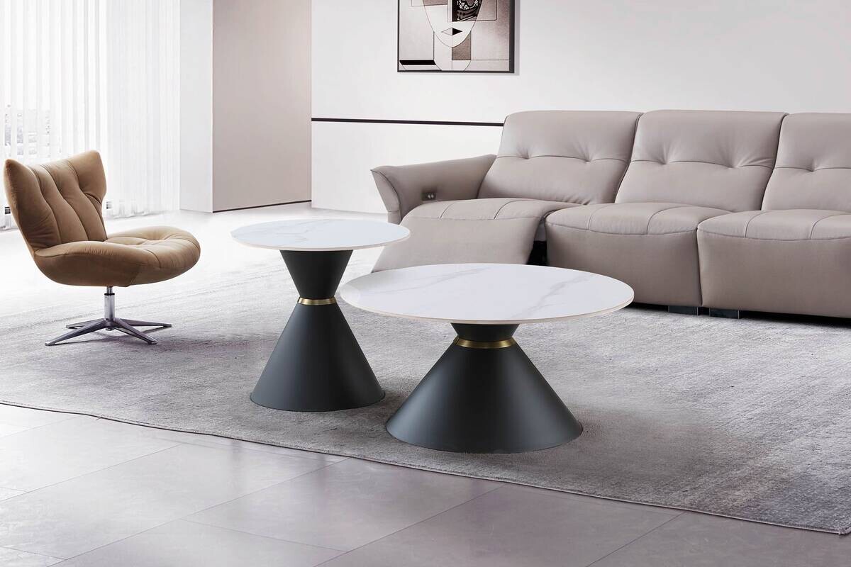 Couchtisch C222S-Twin weiß schwarz gold Keramik Metall B/H: ca. 80x40 cm