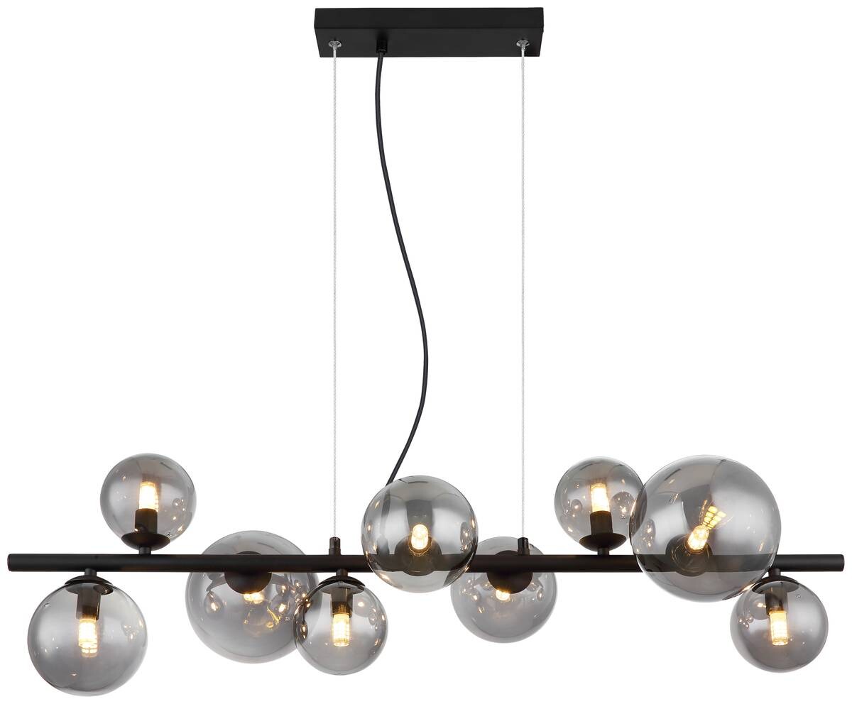 GLOBO Pendelleuchte 56133-9H Riha schwarz Metall Rauchglas B/H/L: ca. 34,5x120x87 cm 9 Brennstellen
