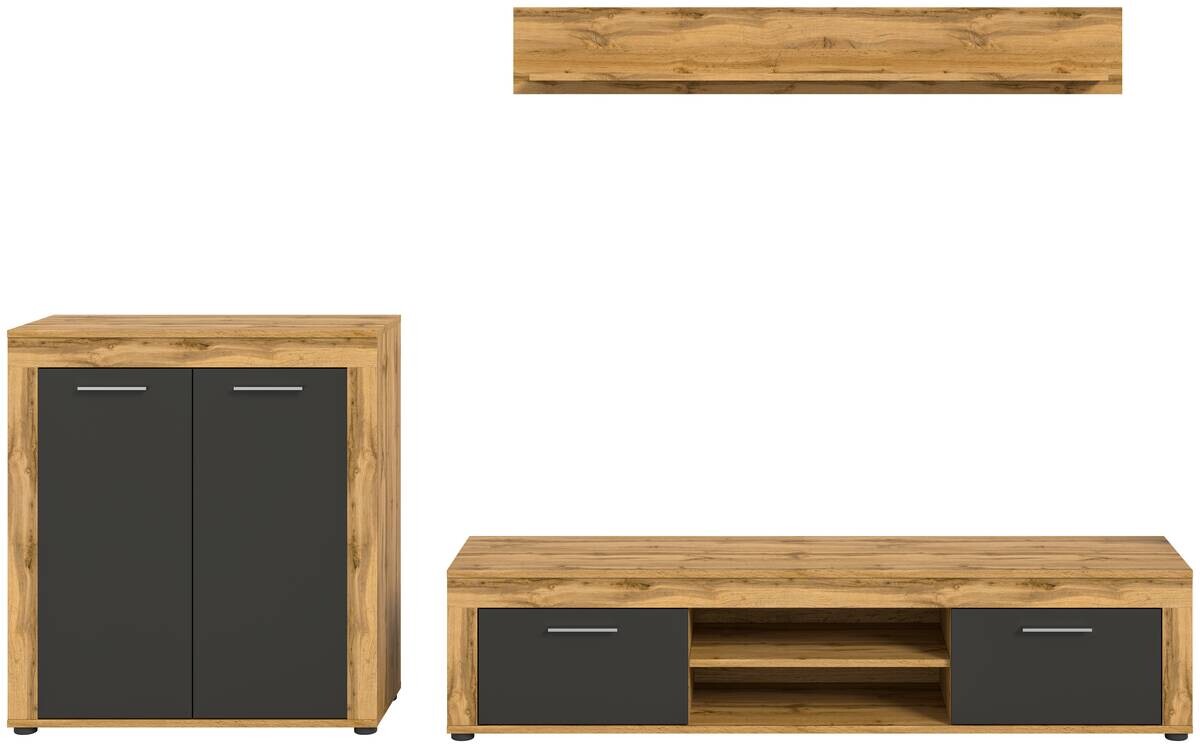 Wohnwand Jam Eiche Wotan Nachbildung grau B/H/T: ca. 255x159x35 cm