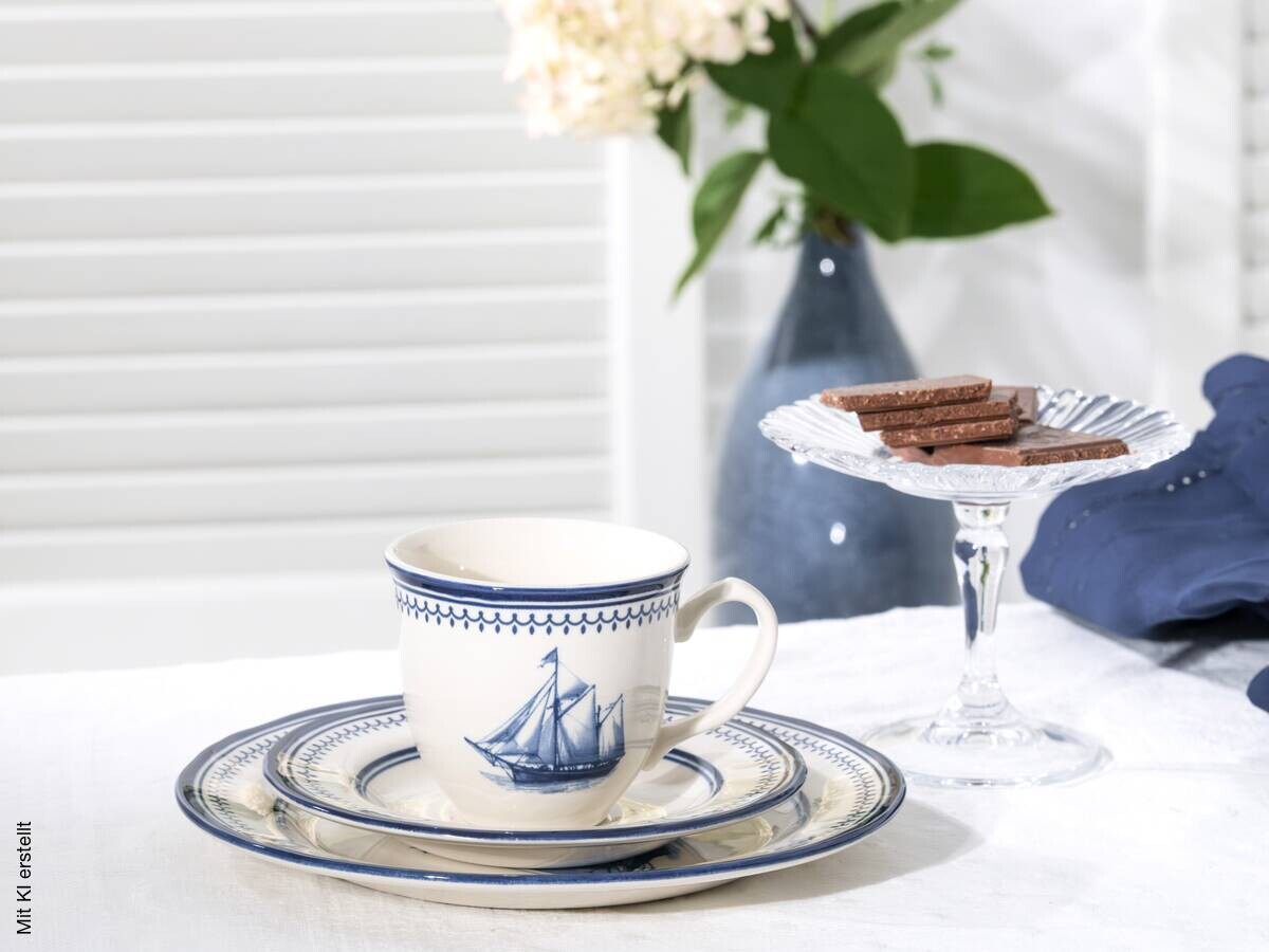 CreaTable Kaffeeservice Segelschiff blau Steingut 18 tlg.