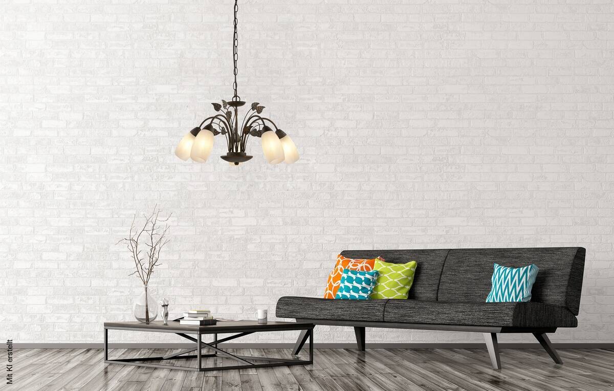 GLOBO Pendelleuchte VENEZIA 30800523X rost warmweiß Metall Glas H/D: ca. 150x50 cm E14 5 Brennstellen