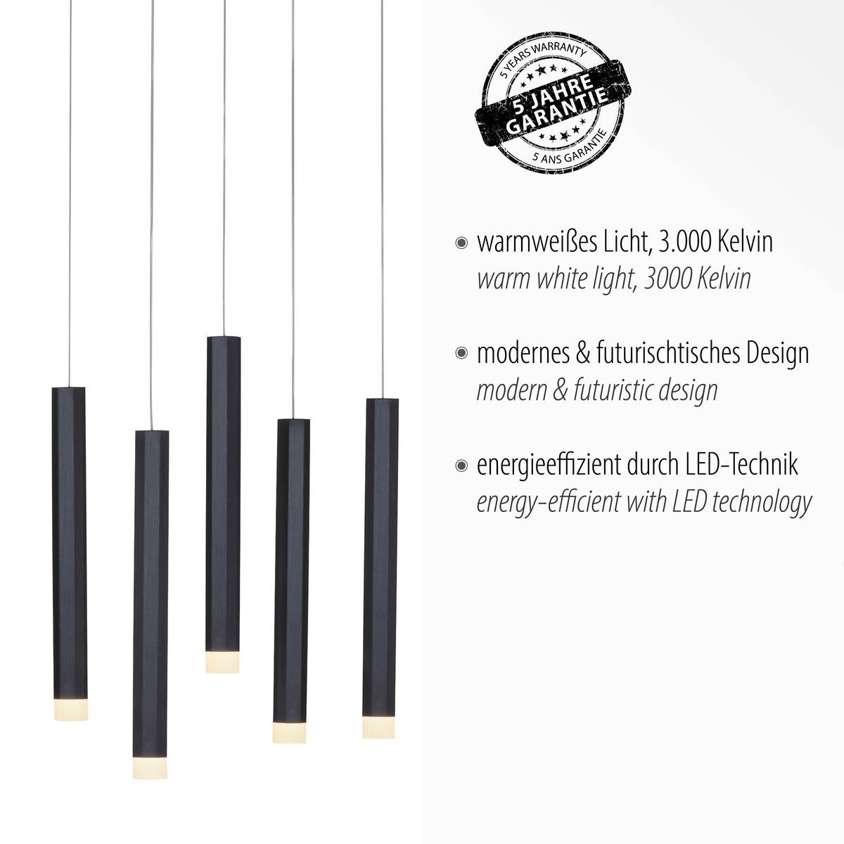 Just Light LED-Pendelleuchte BRUNO 15206-18 schwarz Aluminium Eisen B/H/T: ca. 89x120x30 cm 10 Brennstellen