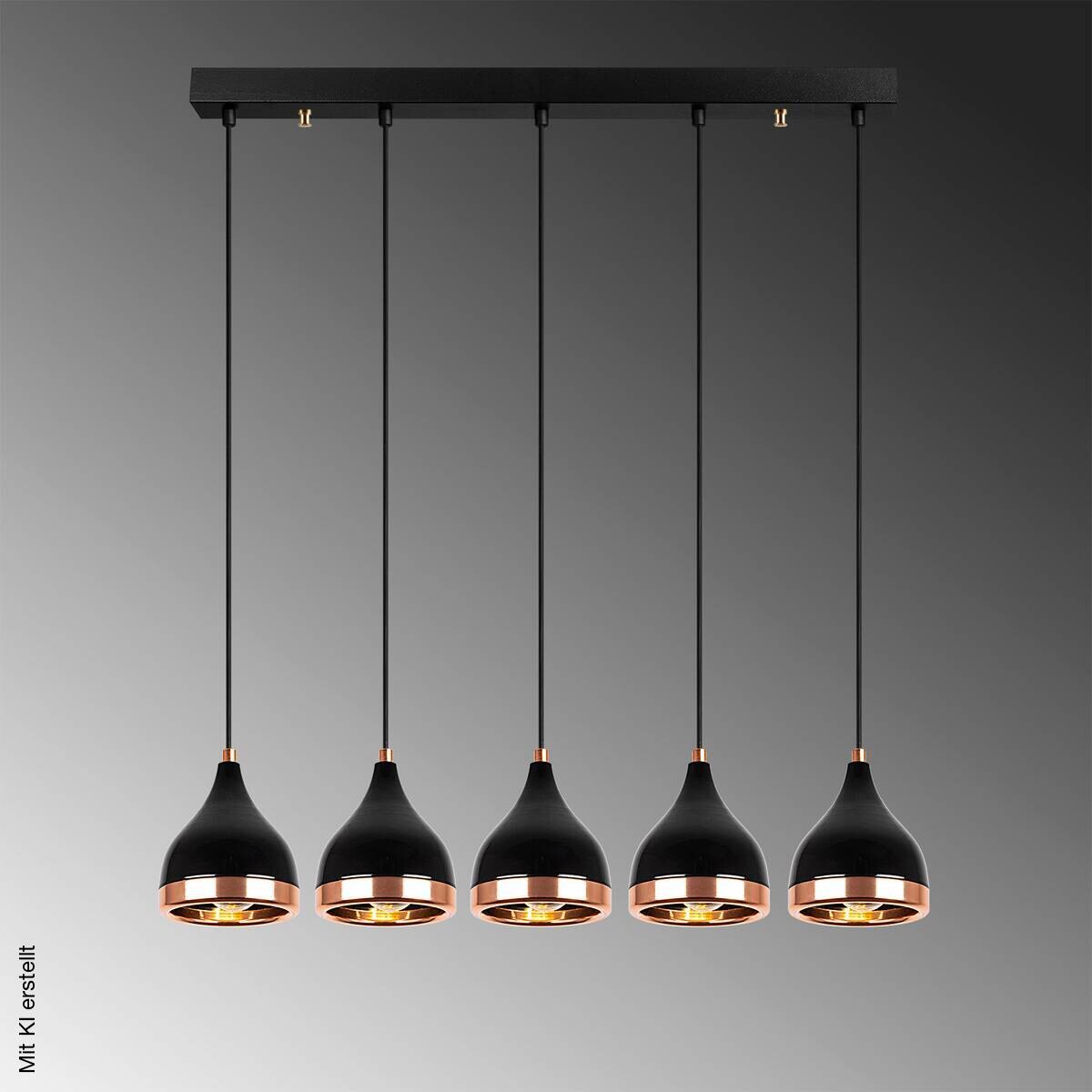 Opviq Pendelleuchte Yildo-7010 Kupfer schwarz B/H/T/L: ca. 85x135x15x85 cm E27 5 Brennstellen