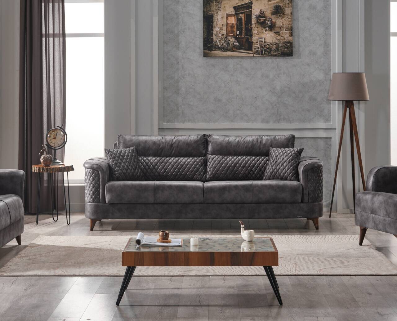 Sofa anthrazit Microfaser B/H/T: ca. 240x83x104 cm