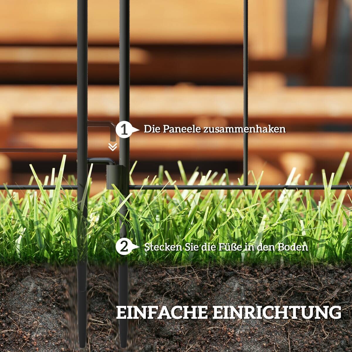 Outsunny Gartenzaun schwarz Stahl B/H/L: ca. 1x70x300 cm