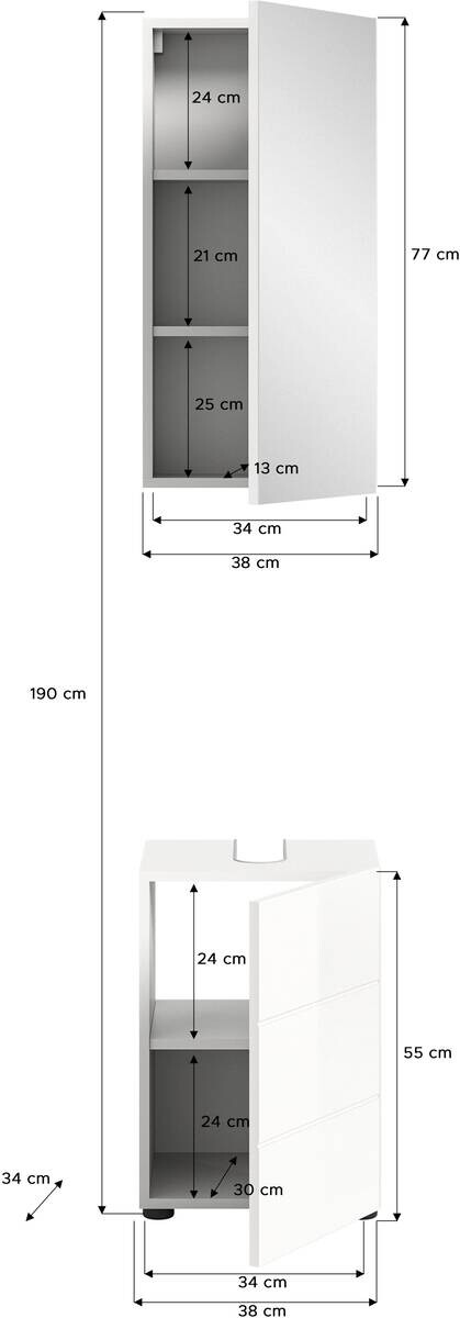 Badezimmer-Set VIRA weiß weiß Hochglanz B/H/T: ca. 38x190x34 cm