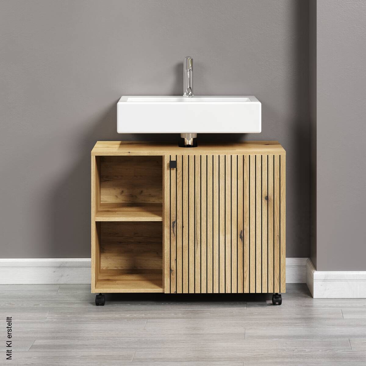 Waschbeckenunterschrank Pure Bliss Eiche Evoke Oak Nachbildung schwarz B/H/T: ca. 80x64x42 cm