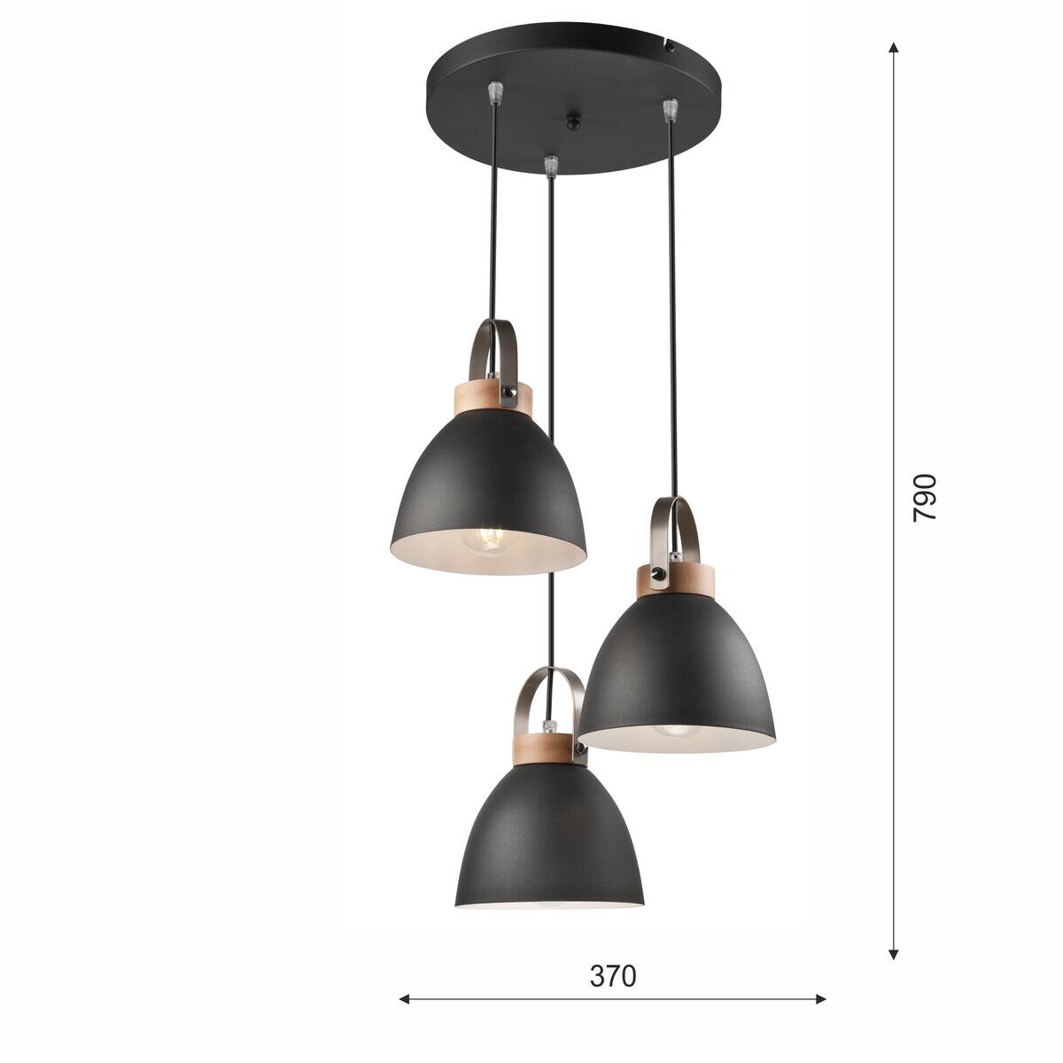 Lamkur Pendelleuchte DANIELLE 31781 Graphit Holz Stahl H/L: ca. 79x37 cm E27 3 Brennstellen
