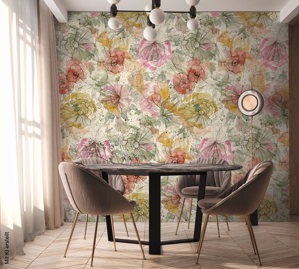 Livingwalls Fototapete Floral orange beige pink B/L: ca. 280x159 cm