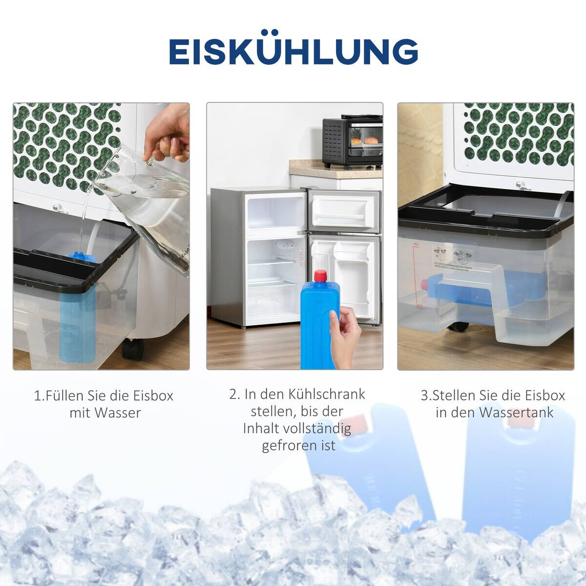 HOMCOM Luftkühler schwarz Polypropylen Kunststoff Edelstahl B/H/L: ca. 31,6x38,2x76 cm