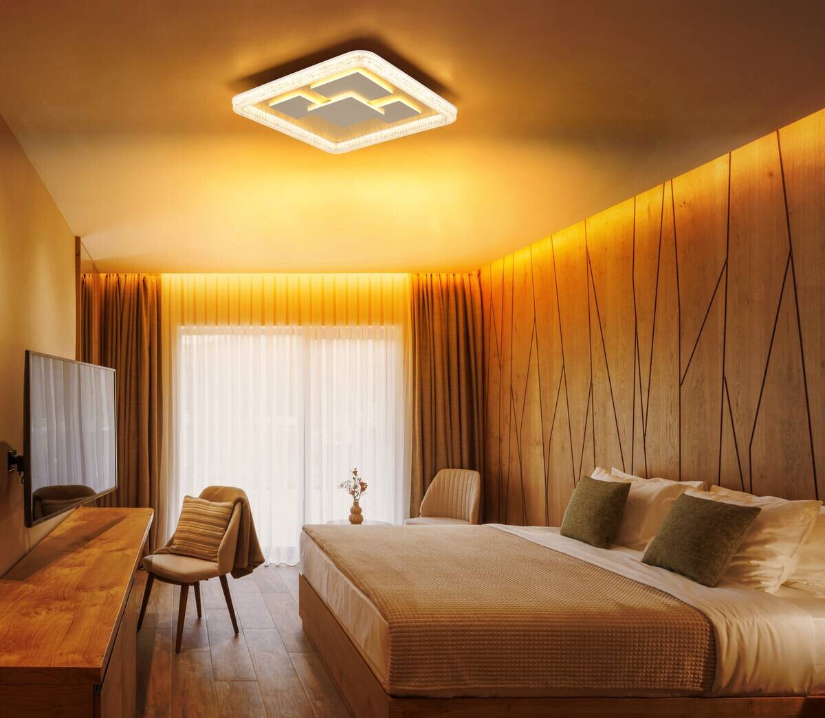 GLOBO LED-Deckenleuchte gold klar weiß Metall Kunststoff B/H/L: ca. 48,8x7x48,8 cm 1 Brennstellen