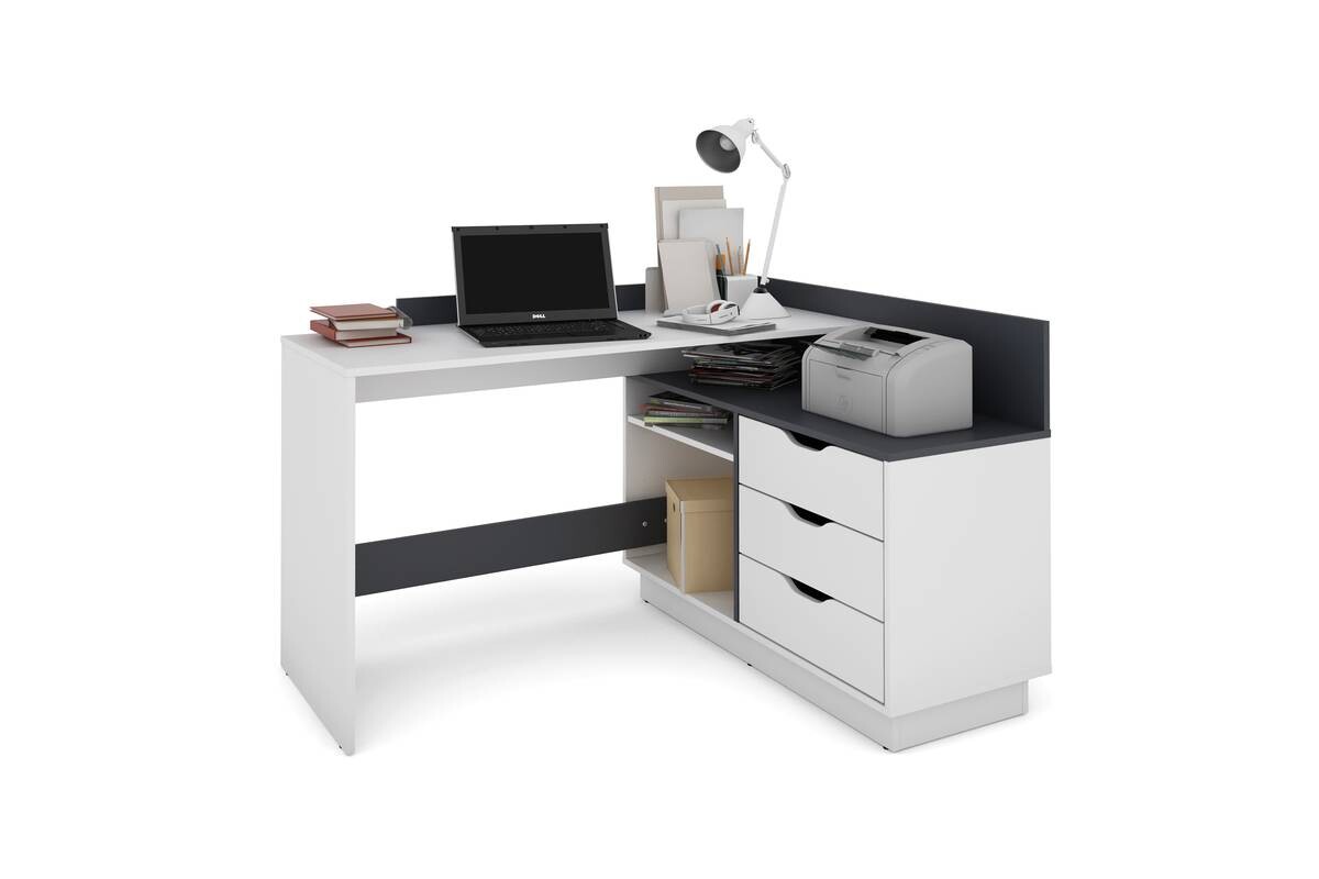 Winkelschreibtisch BELFAST weiß anthrazit B/H/T: ca. 129x83,5x105 cm