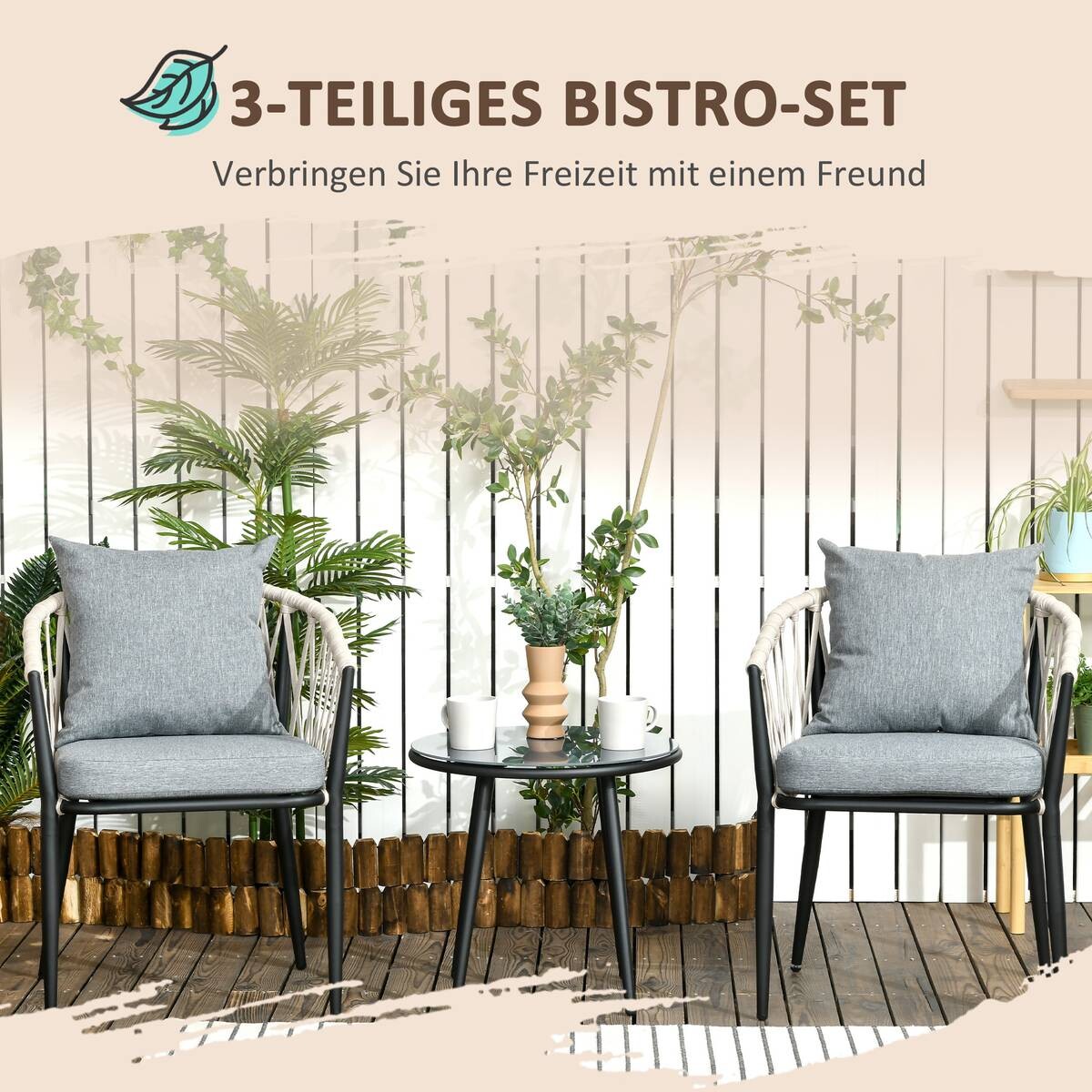 Outsunny Bistroset grau Polyester B/H/L: ca. 60x75x57 cm