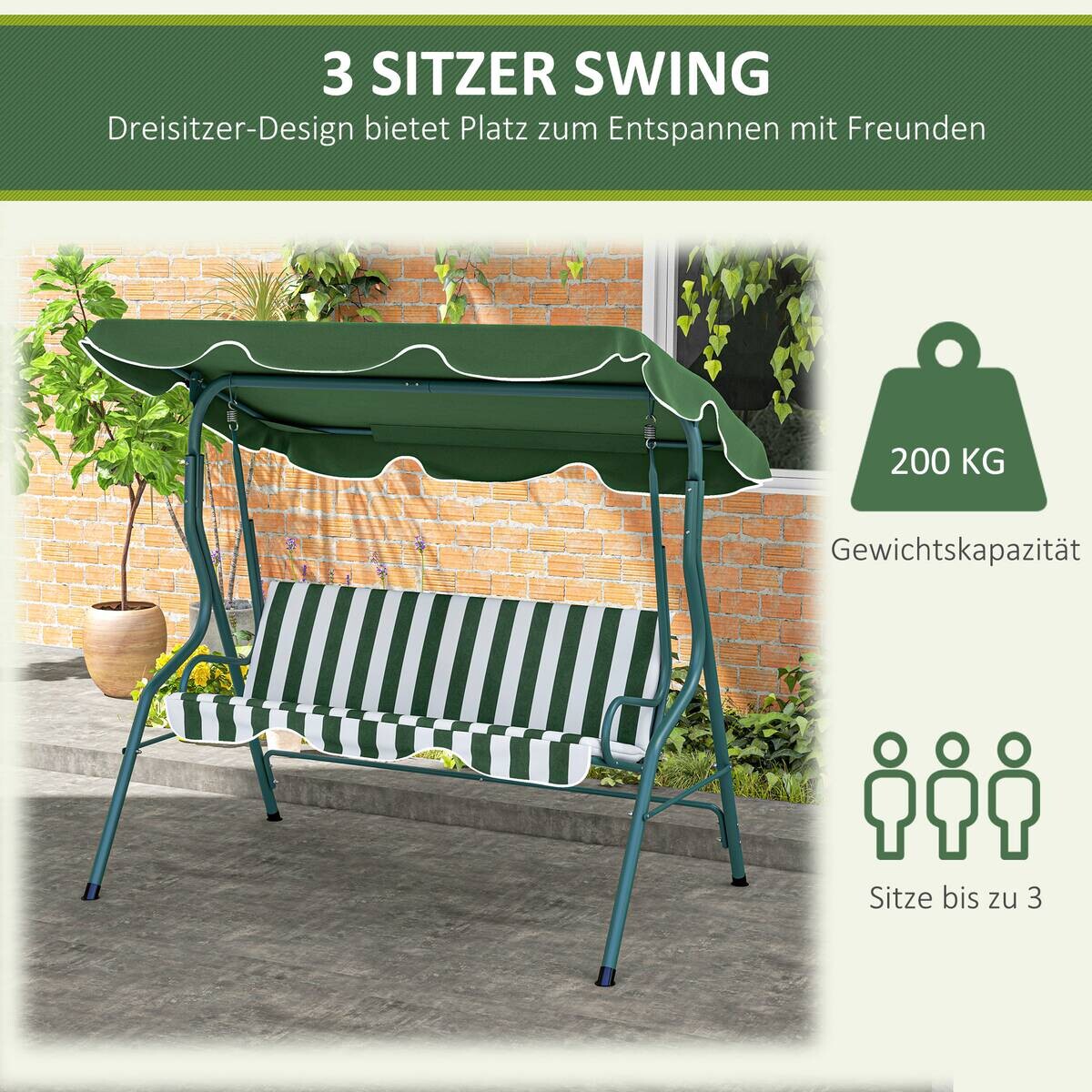 Outsunny Hollywoodschaukel grün Polyester B/H/L: ca. 110x170x153 cm