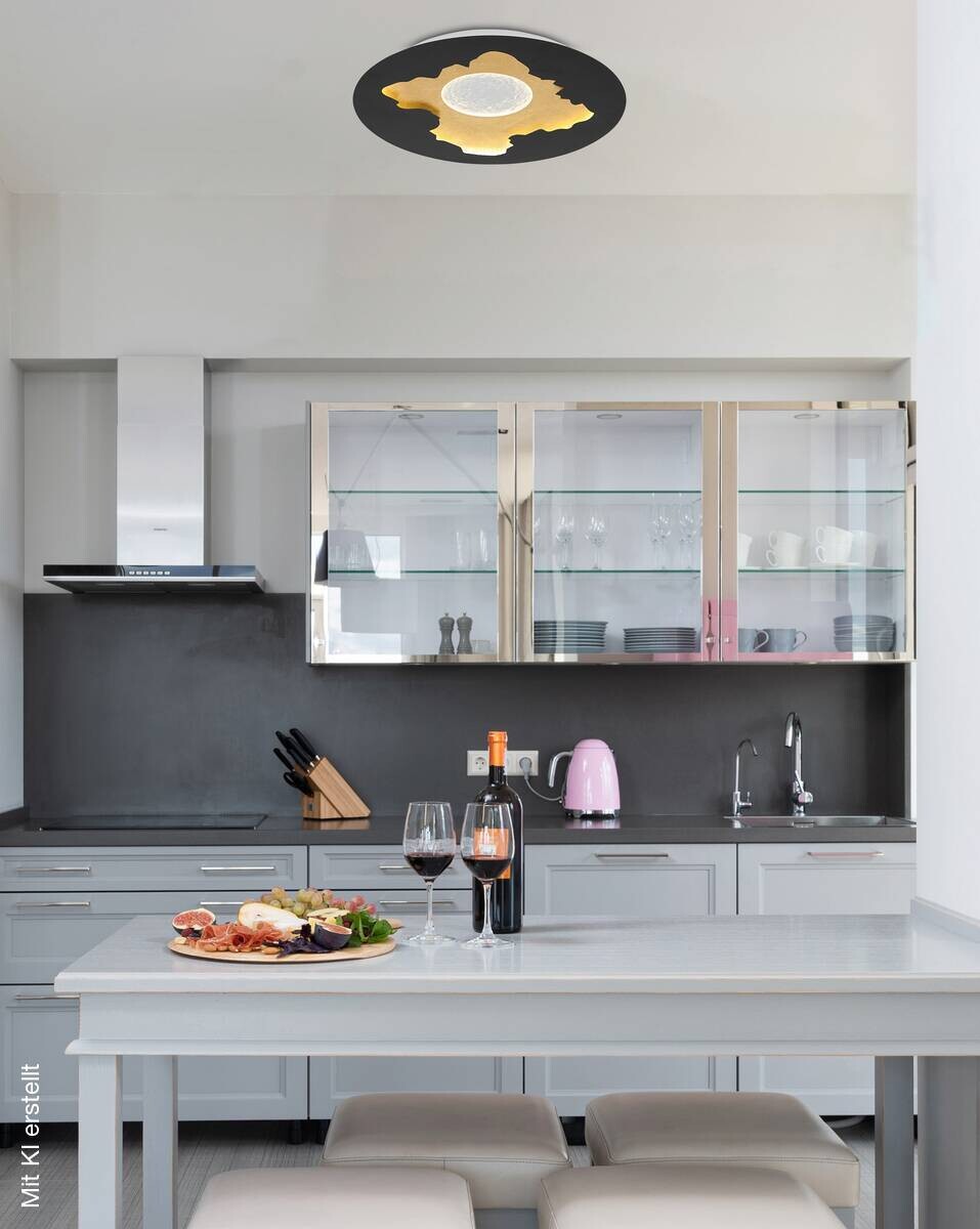 GLOBO LED-Deckenleuchte mattschwarz gold Opal Metall Acryl H/D: ca. 4,9x45 cm 1 Brennstellen