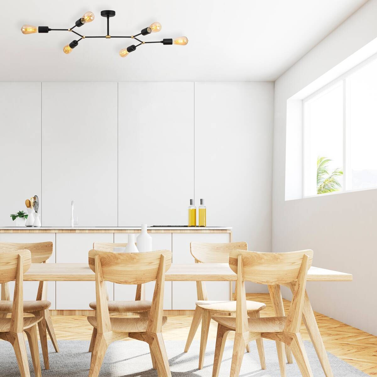 Opviq Deckenleuchte Sparrow schwarz Metall B/H/T/L/D: ca. 48x20x48x95x10 cm E27 6 Brennstellen