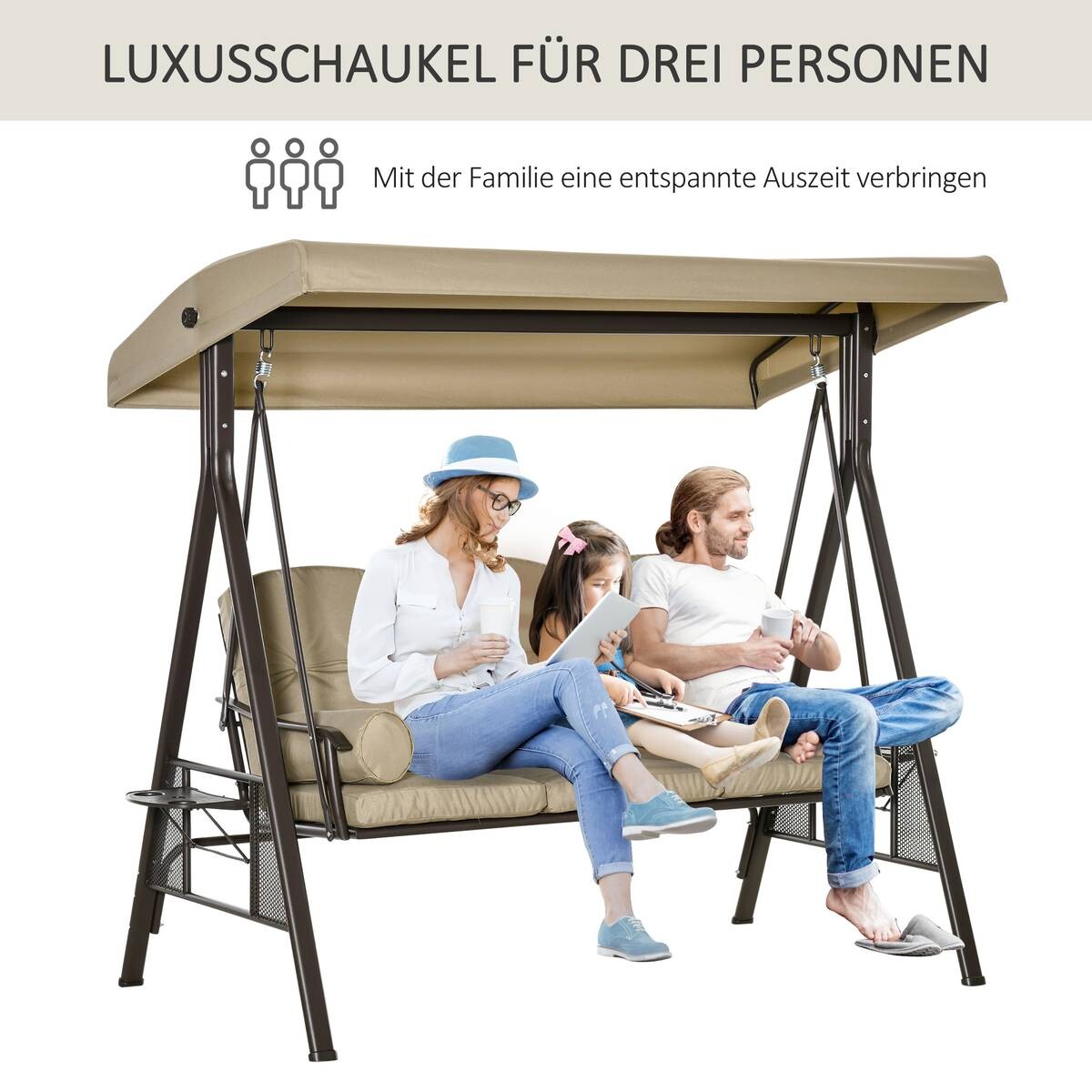 Outsunny Hollywoodschaukel khaki Polyester B/H/L: ca. 206x183x116 cm