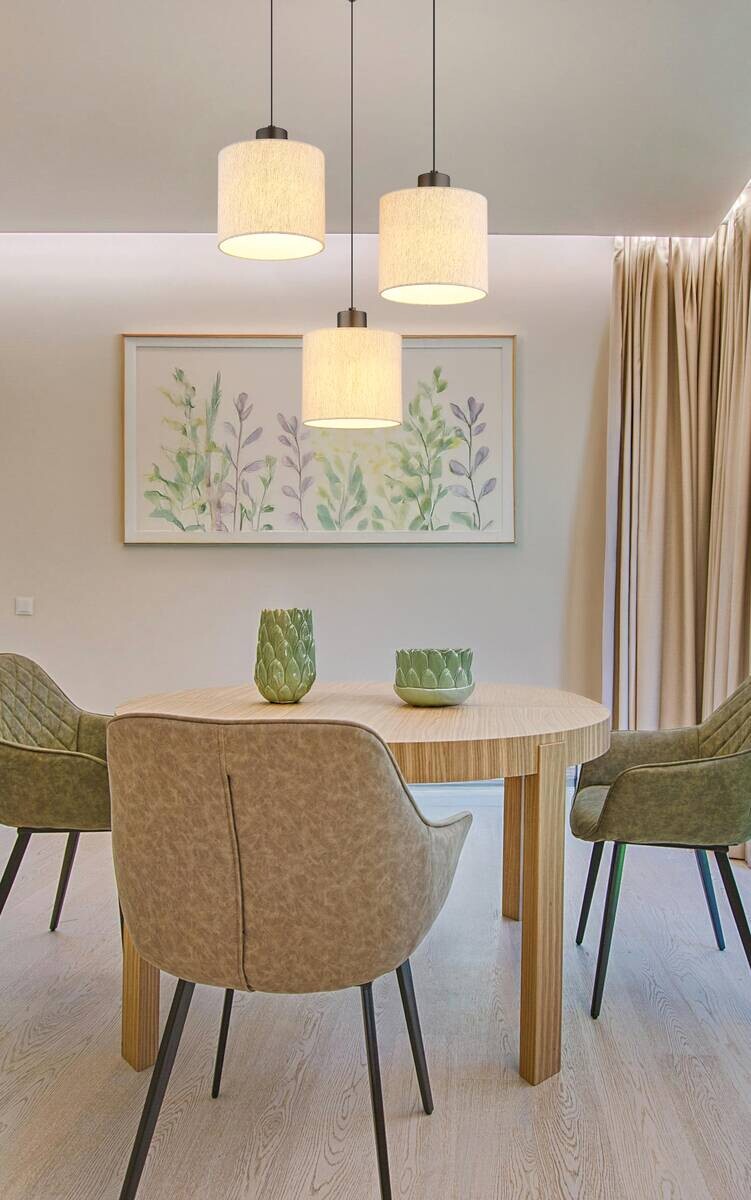 GLOBO Pendelleuchte creme schwarz Metall Leinen H/D: ca. 180x49 cm 1.0 Brennstellen